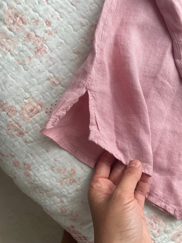 Pembe Keten Gömlek, Düğmeli, Uzun Kollu - Görsel 2