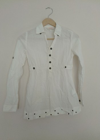 kız çocuk Beyaz Uzun Kollu Keten Gömlek - Görsel 2