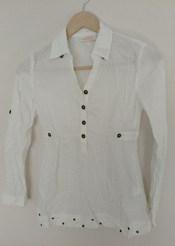 kız çocuk Beyaz Uzun Kollu Keten Gömlek - Görsel 3