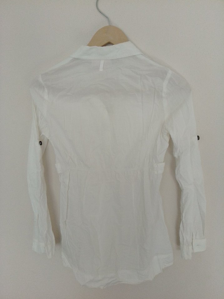 kız çocuk Beyaz Uzun Kollu Keten Gömlek - Görsel 4