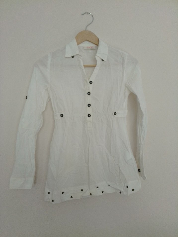 kız çocuk Beyaz Uzun Kollu Keten Gömlek - Görsel 2