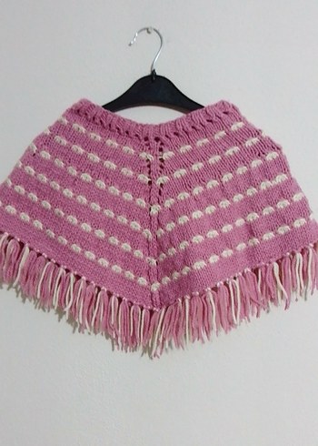 Pembe Örgü Kız çocuğu Panço, kazak - Görsel 3
