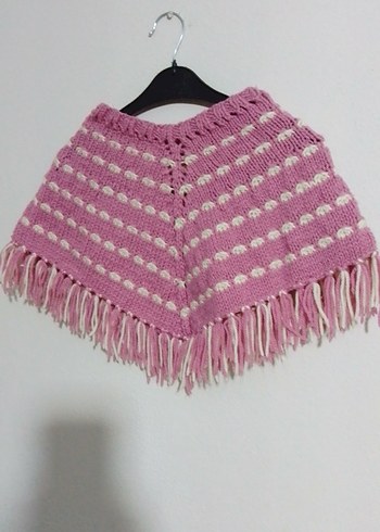 Pembe Örgü Kız çocuğu Panço, kazak - Görsel 2