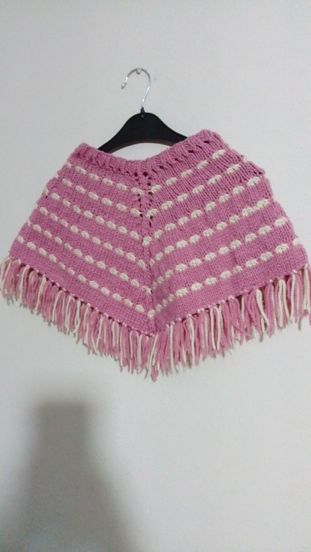 Pembe Örgü Kız çocuğu Panço, kazak - Görsel 2