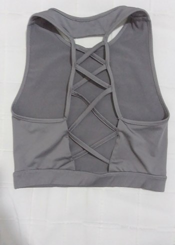 Gri Sırt Detaylı Spor Sütyeni, kadın spor giyim - Görsel 2