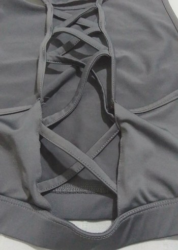 Gri Sırt Detaylı Spor Sütyeni, kadın spor giyim - Görsel 4