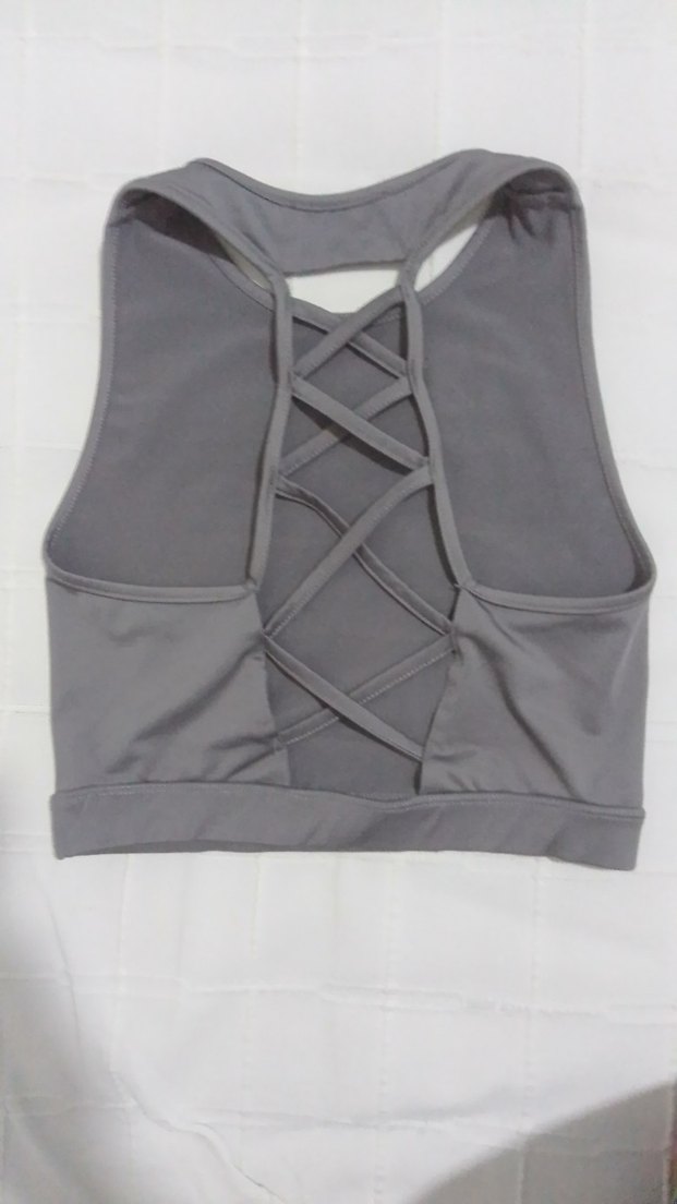 Gri Sırt Detaylı Spor Sütyeni, kadın spor giyim - Görsel 2