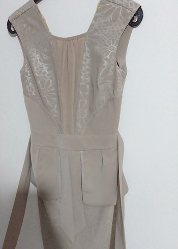 Bej Kemerli Midi Elbise ofis ve davetlere uygun - Görsel 5