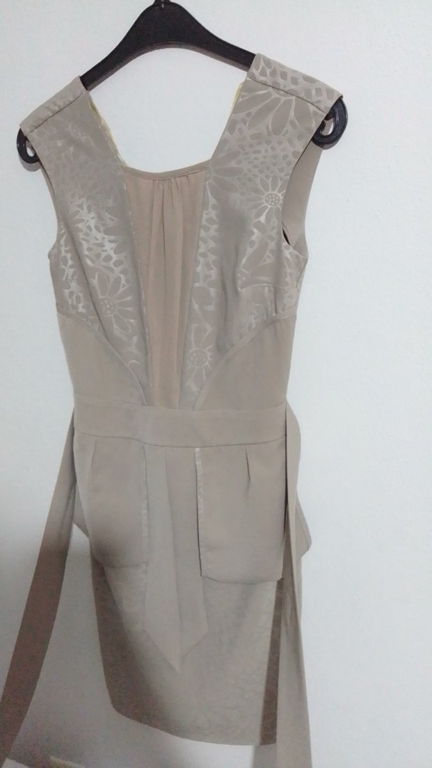 Bej Kemerli Midi Elbise ofis ve davetlere uygun - Görsel 5