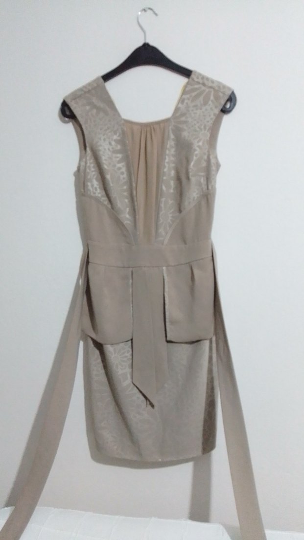 Bej Kemerli Midi Elbise ofis ve davetlere uygun - Görsel 2