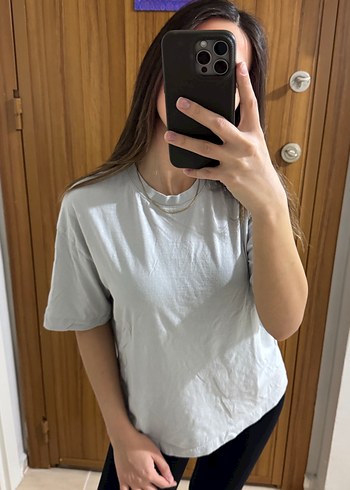 Kadın gri Pamuklu Salaş Tişört - Görsel 2