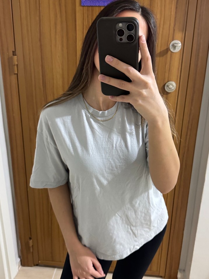 Kadın gri Pamuklu Salaş Tişört - Görsel 2