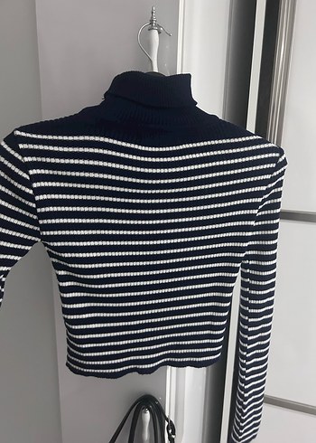 Lacivert Çizgili Balıkçı Yaka Kadın Kazak - Görsel 2