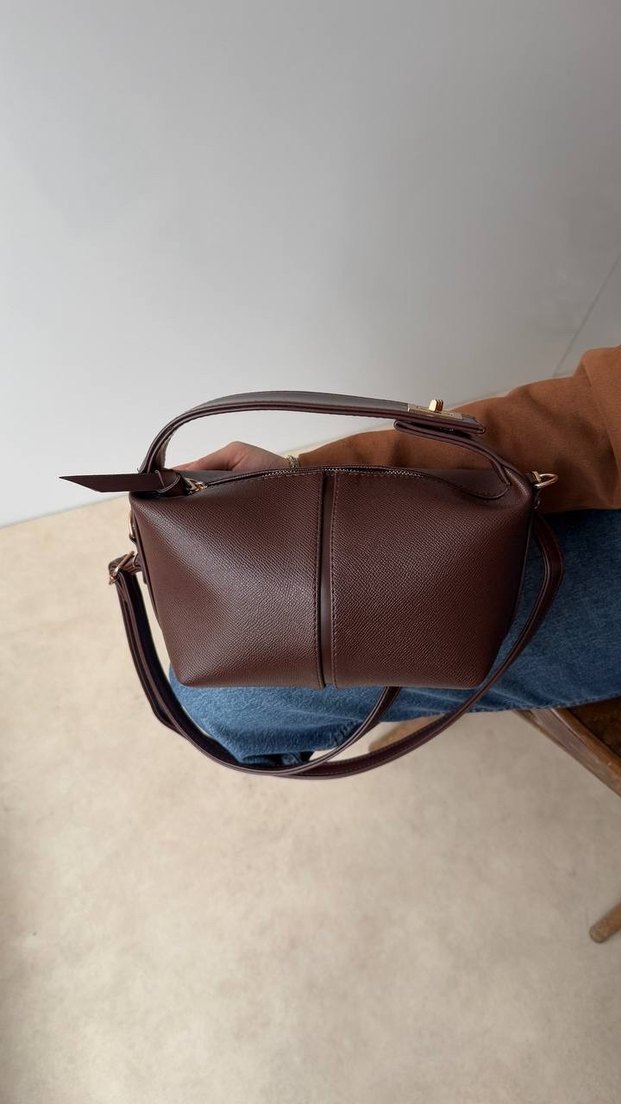 Kahverengi Deri Tokalı Kadın Çanta - Görsel 2