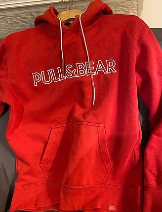 Unisex kırmızı pull&bear baskılı sweatshirt