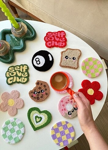 Mug Rug Punch Needle Bardak Altlığı Özel Tasarım