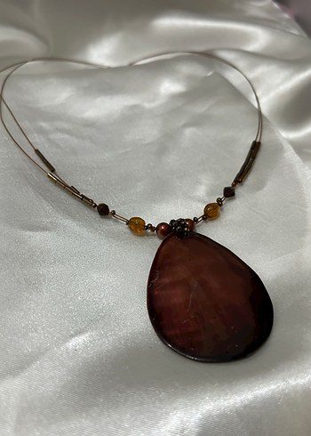 Bohem Tarzda Kahverengi Boncuklu Midi Kolye - Görsel 2