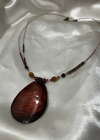 Bohem Tarzda Kahverengi Boncuklu Midi Kolye - Görsel 3