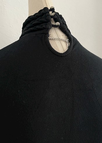 Goth Siyah Yüksek Yakalı Triko Kazak - Görsel 5