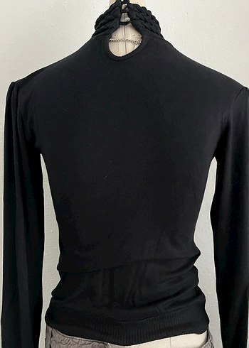 Goth Siyah Yüksek Yakalı Triko Kazak - Görsel 4