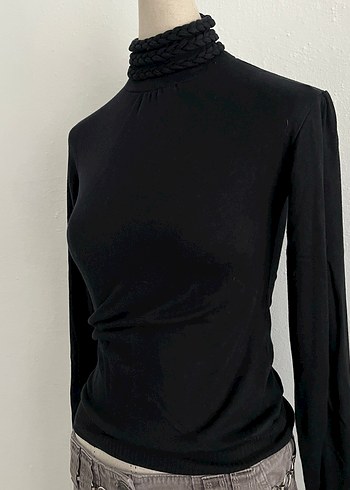 Goth Siyah Yüksek Yakalı Triko Kazak - Görsel 2