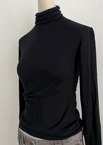 Goth Siyah Yüksek Yakalı Triko Kazak - Görsel 3
