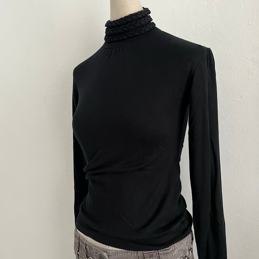 Goth Siyah Yüksek Yakalı Triko Kazak - Görsel 2