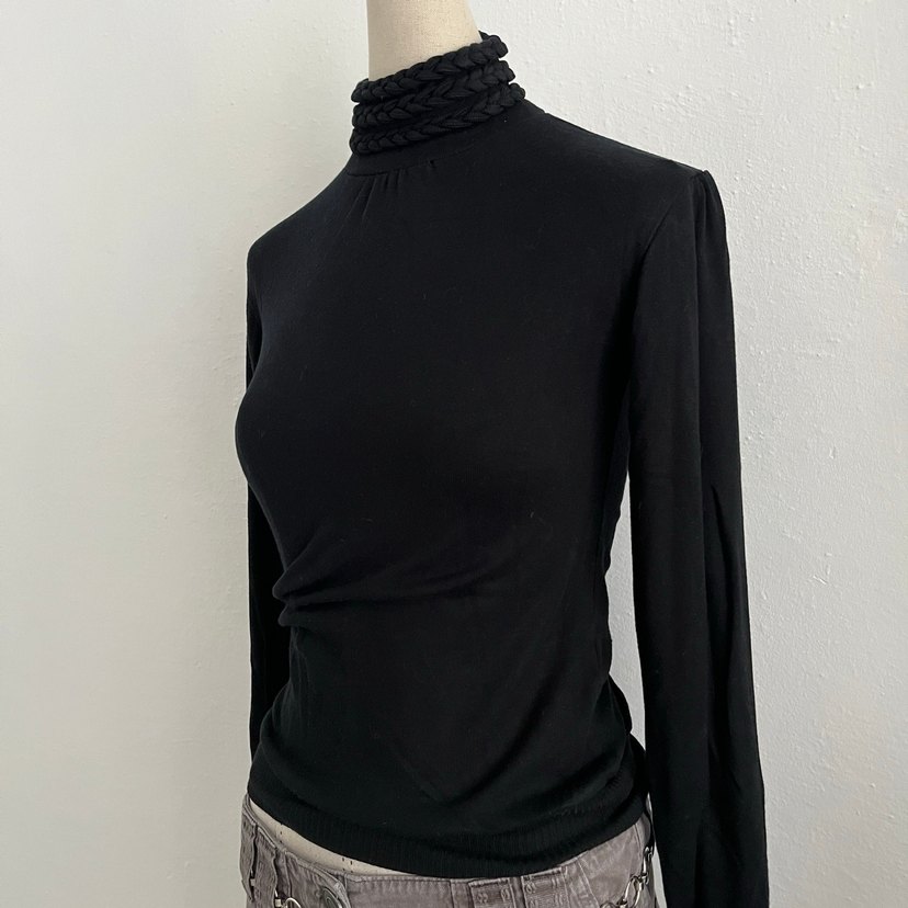 Goth Siyah Yüksek Yakalı Triko Kazak - Görsel 3