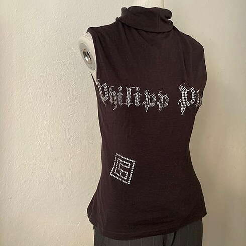 m Beden Philipp Plein y2k Taşlı Boğazlı Bluz