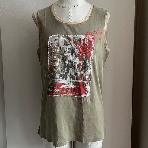 vintage grunge y2k baskılı kolsuz bluz