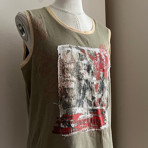 m Beden haki Renk vintage grunge y2k baskılı kolsuz bluz