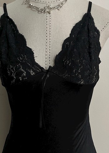 m Beden Siyah Dantel Detaylı Mini Gotik Elbise