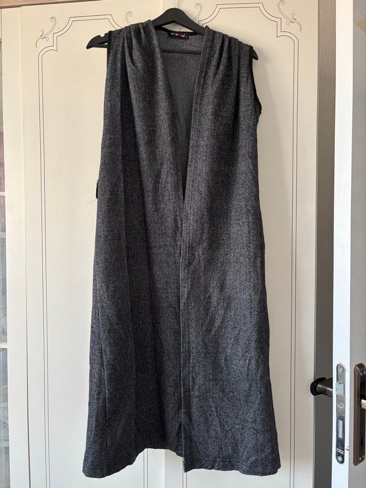 Kadın Gri Uzun Yelek - Görsel 4