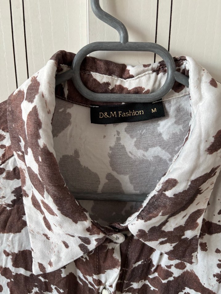 Düğmeli Kahverengi Batik Desenli Uzun Kollu Gömlek - Görsel 2