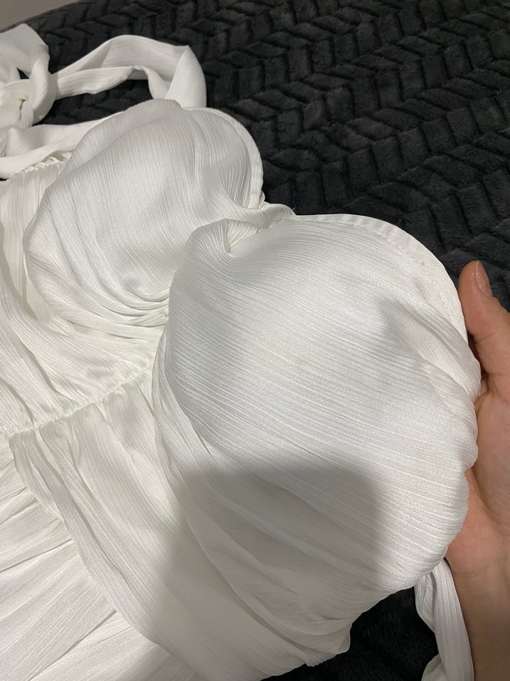 İnci Beyaz Kol Detaylı Straplez Mini Elbise - Görsel 3