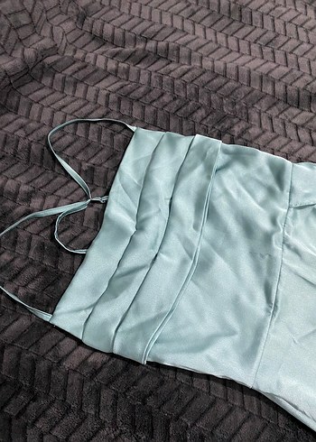 Turkuaz Drapeli uzun Abiye Elbise - Görsel 4