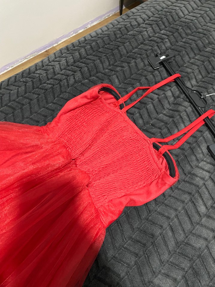 Kırmızı İnce Askılı Mini Elbise - Görsel 3