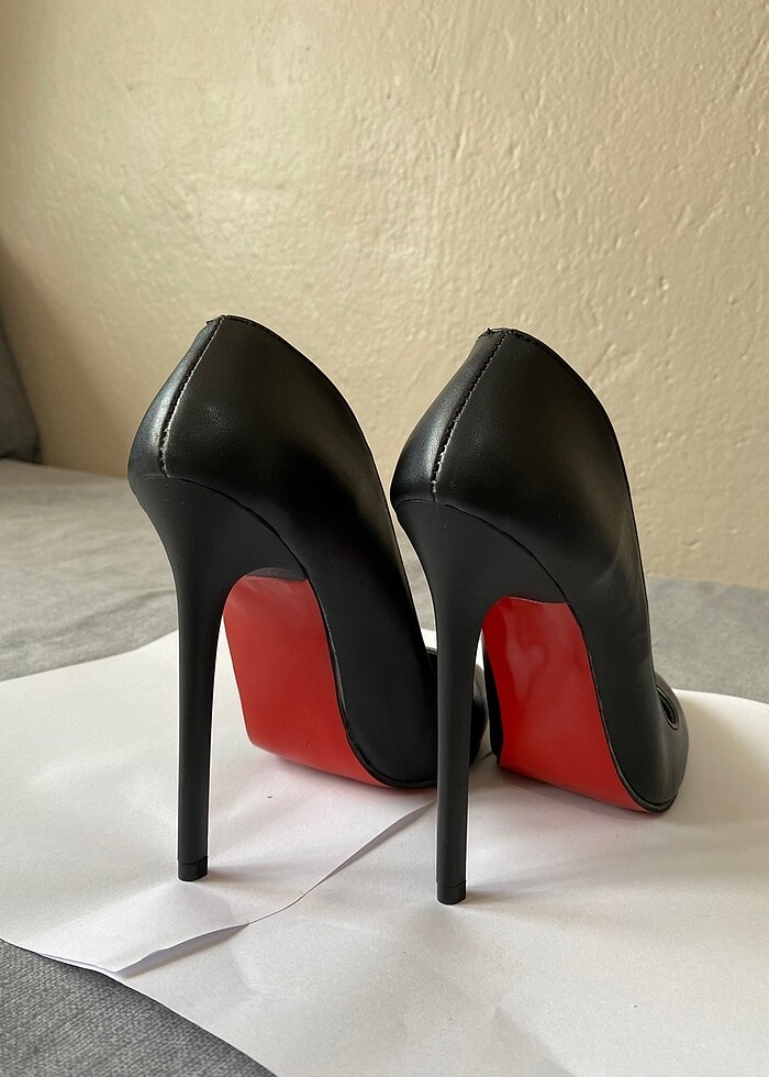 Siyah Deri Sivri Uçlu Stiletto - Görsel 3