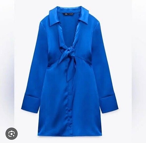 ZARA ÖNÜ BAĞLAMALI SATEN GÖMLEK ELBİSE