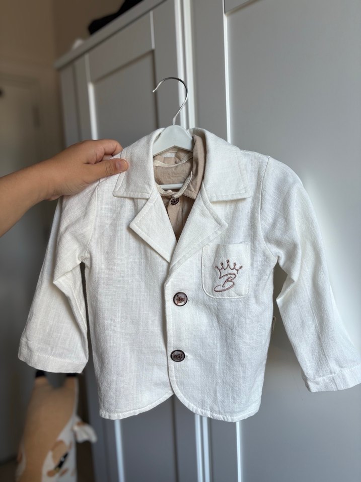 Erkek Çocuk Beyaz Keten Leopar Desenli Gömlek - Görsel 2