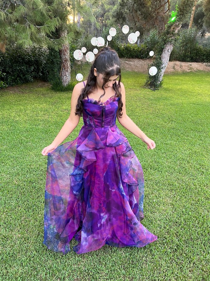 Mor Drapeli Uzun Askısız Abiye Elbise - Görsel 3