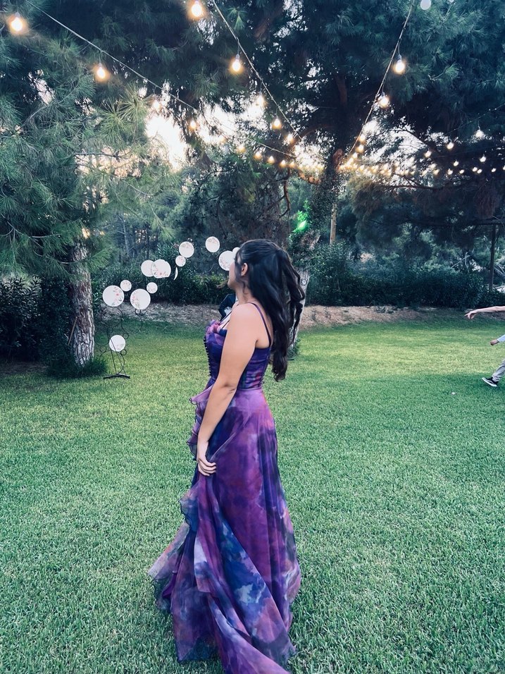 Mor Drapeli Uzun Askısız Abiye Elbise - Görsel 4