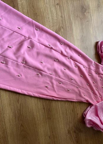 Pembe Drapeli Uzun Kadın Elbise - Görsel 2