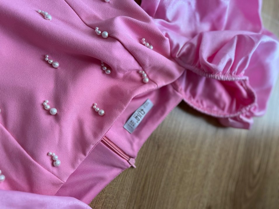 Pembe Drapeli Uzun Kadın Elbise - Görsel 4