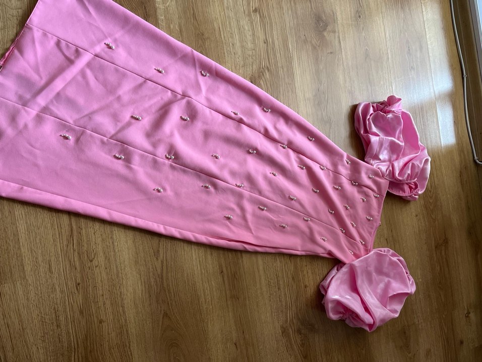 Pembe Drapeli Uzun Kadın Elbise - Görsel 2