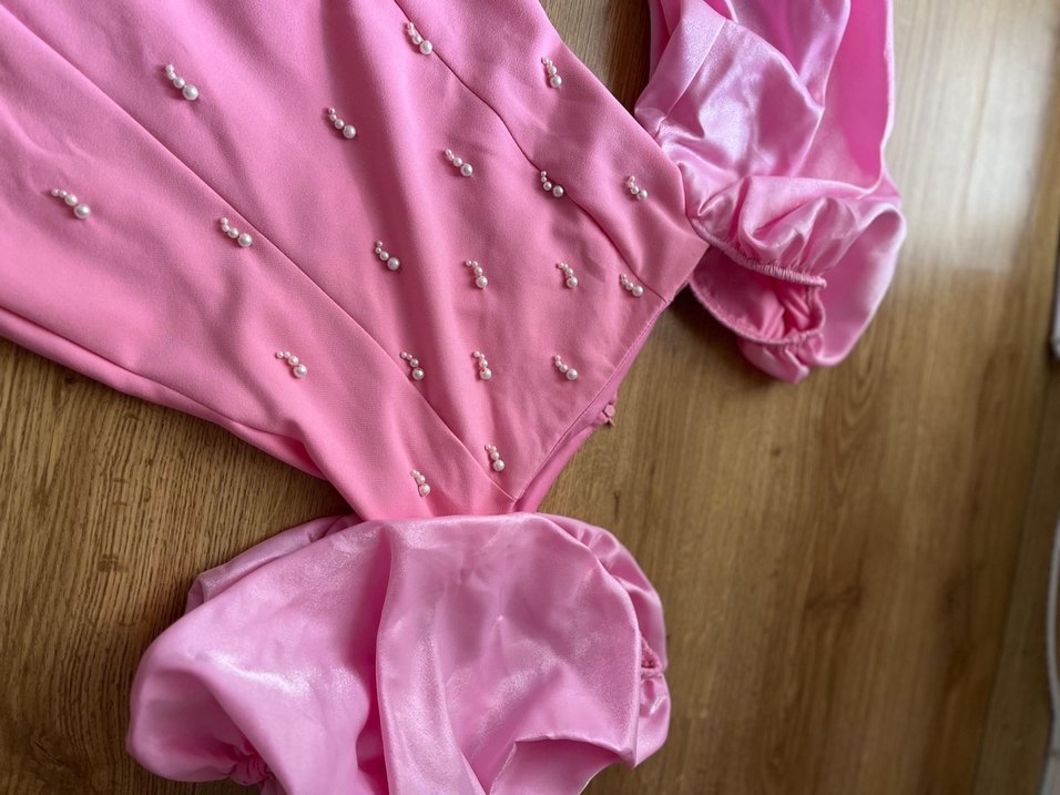 Pembe Drapeli Uzun Kadın Elbise - Görsel 3