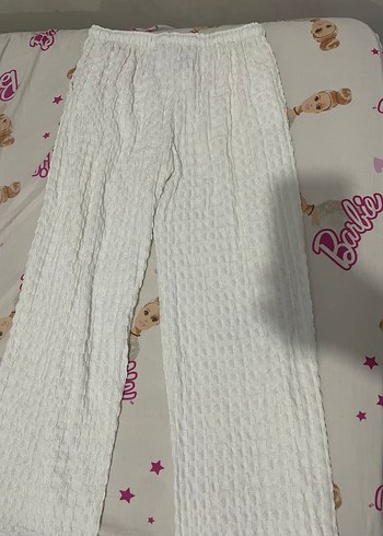 xl Beden Beyaz Örgü Dokulu Kadın Keten Pantolon