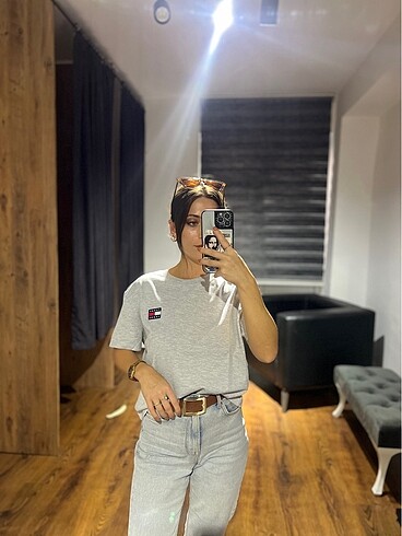 s Beden gri Renk TOMMY HİLFİGER GRİ ORİJİNAL PAMUKLU TİŞÖRT