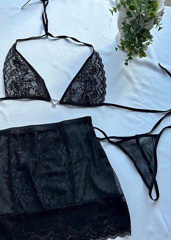 Siyah Dantel Mini Goth İç Giyim Takımı