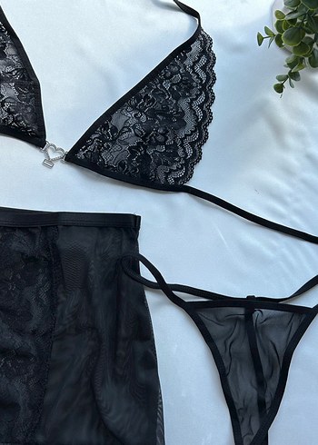 diğer Beden Siyah Dantel Mini Goth İç Giyim Takımı